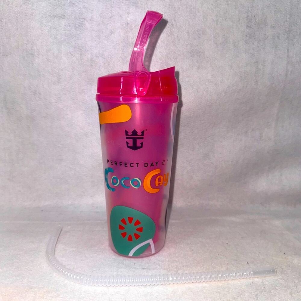 Royal Caribbean Perfect Day at Coco Cay Insulated Tumbler Pink w/ Straw & Handle